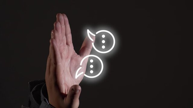 Vertical Video Reveals Hands Displaying Virtual Chat Logo Symbol for Social Networking