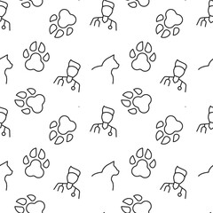 Seamless pattern of cat, paw, veterinarian. Suitable for shops, web sites and applications, media, backgrounds