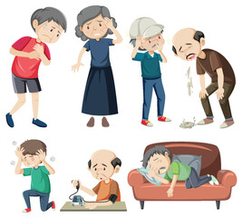 Set of elderly people sickness