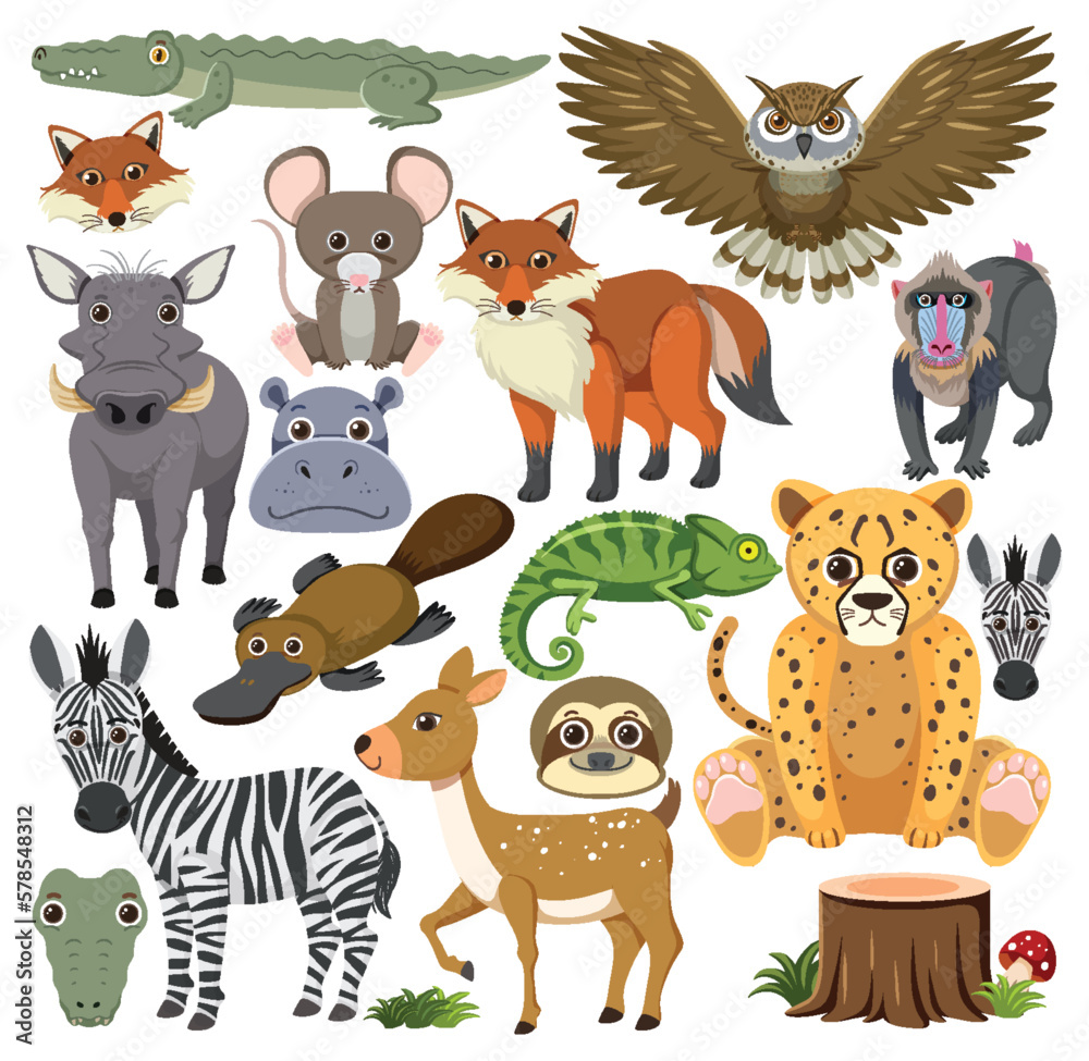 Sticker set of mix animal character