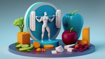 Nutrition and Healthy Eating Illustration, 3D Concept of Healthcare Weight Loss, Diet and Wellbeing