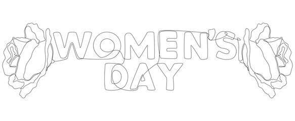 One continuous line of Women's Day word with flower. Thin Line Illustration vector concept. Contour Drawing Creative ideas.