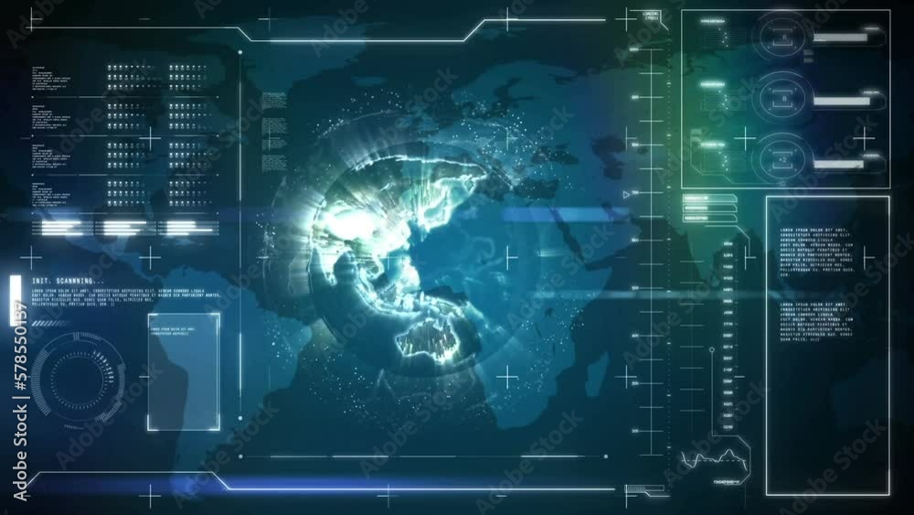 Poster Animation of globe with connections and data processing