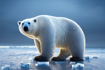 Obraz na płótnie Canvas polar bear on ice melting global warming Generative AI