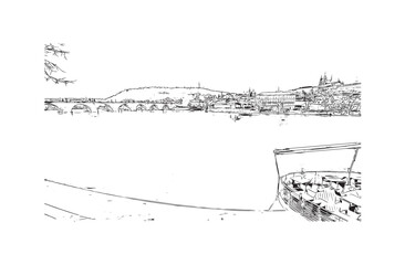 Fototapeta premium Building view with landmark of Prague is the capital of the Czech Republic. Hand drawn sketch illustration in vector