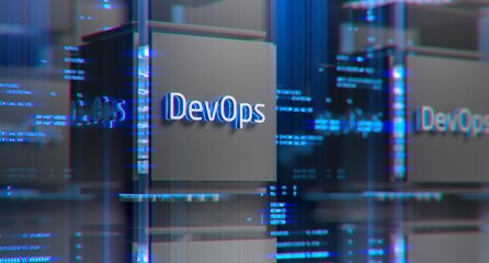 Devops software development operations infinity symbol. Web development concept in isometric design. Developing of internet app, online website service.	
