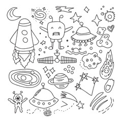 Set of planet doodles element with galaxy design