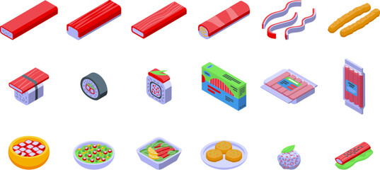Crab sticks icons set isometric vector. Sea food. Cooking restaurant © ylivdesign