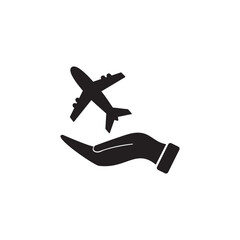 Airplane icon in hand vector symbol