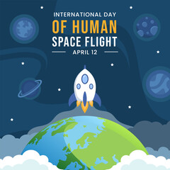 International Human Space Flight Day Social Media Background Illustration Cartoon Hand Drawn Templates