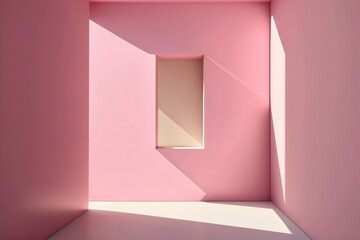 empty pink room with graphic shadows and wall enclave, made with generative ai - obrazy, fototapety, plakaty