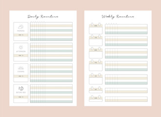 Simple 2 set of Daily Week Planner template. Minimalist planner template set. Vector illustration.