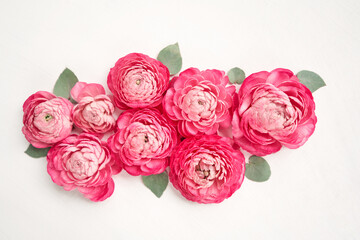  Petals of flowers, roses and ranunculus. Valentine's day romantic background . Space for text.