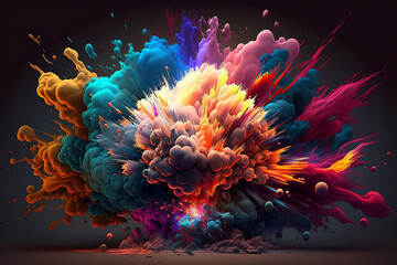 Abstract Multicolor Explosion wallpaper, colored powder explosion. Generative AI