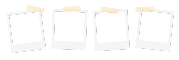 Isolated Blank White Polaroid Frames with Tape