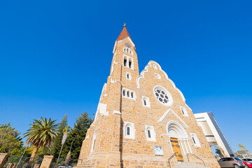 Evangelical Lutheran Church in urban city town of Namibia, South Africa. Tourist attraction