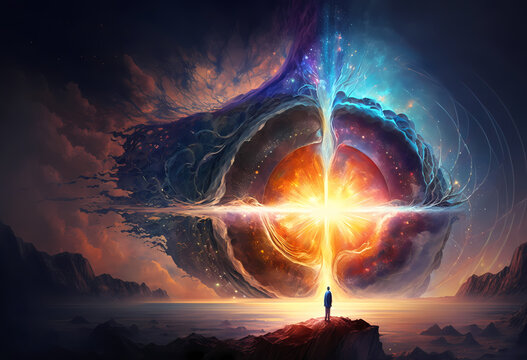 Fire in the sky, symbol with four quadrants, mindfulness. AI Generated art