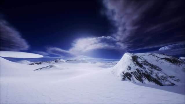 Oval shaped UFO UAP followed behind a rock in the Polar Arctic region CGI