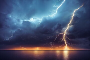 Fototapeta na wymiar rainy sky with lightning Generative AI