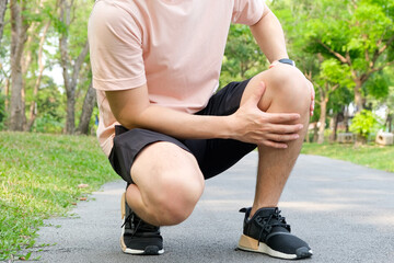knee pain man He sits and massages Pain points from osteoarthritis and osteoarthritis medical...
