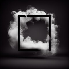 White swirling smoke square frame isolated on black background. White color abstract smooth flowing vapour. Ai generated geometric square frame design.