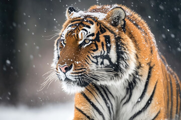 Fototapeta na wymiar Majestic Tiger Close-Up Illustration in Snowy Wilderness.