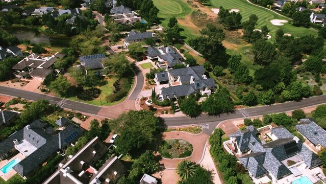Aerial of Val de Via Golf Estate, overlooking Paarl Valley Mountains and Stellenbosch, near Cape Town, Western Cape, South Africa 3