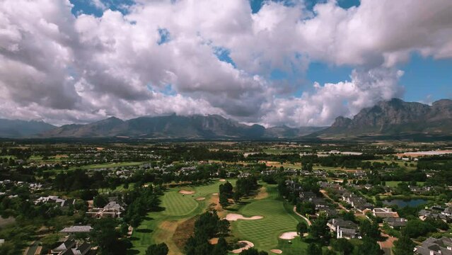 Aerial of Val de Via Golf Estate, overlooking Paarl Valley Mountains and Stellenbosch, near Cape Town, Western Cape, South Africa 5