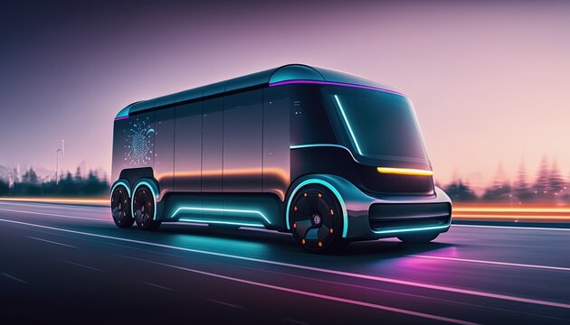 hi-tech future car with light trail and speed blur cityscape background, Generative Ai
