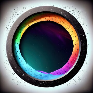 An empty colorful stonelike circle frame on white background. Painting texture, northern light colors. Ai generated abstract illustration with a circle frame made of vivid stone.