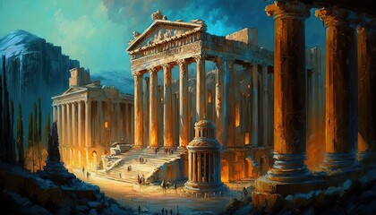 Naklejka premium paint like illustration of ancient roman empire sanctuary, Generative Ai