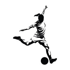 Silhouette woman soccer player vector illustration on white background.