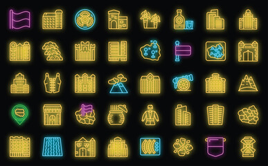 Poland icons set outline vector. Country food. Culture folk neon color on black