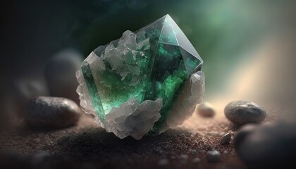 Obraz premium Quartz Aventurine, close up raw material mineral gemstone, idea for gemology and spiritual theme concept, Generative Ai