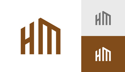 Letter HM with house shape logo design vector
