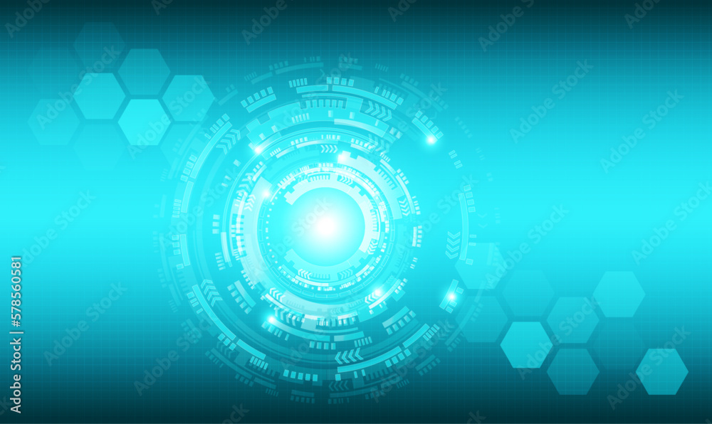Poster abstract blue computer technology background with circuit board and circle tech.vector illustration