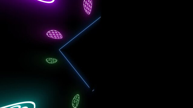 happy easter holiday in neon lights drawing lines style modern retro look on black background video rotation square
