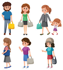 Set of cartoon character shopping