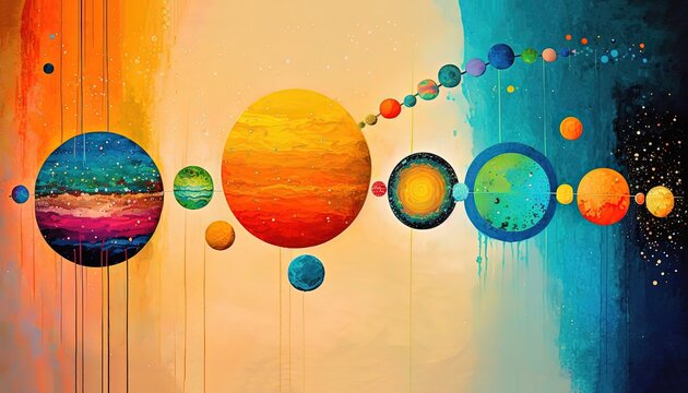 Paint Like Illustration Of Abstract Solar System Planets, Idea For Artistic Background Wallpaper, Generative Ai	
