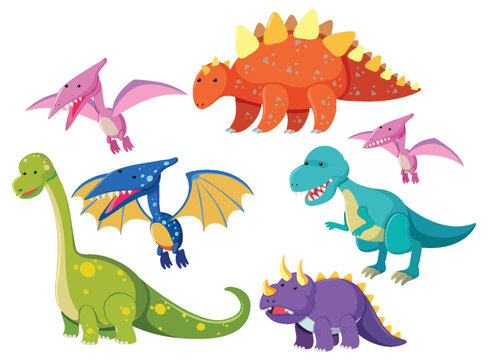 Set of dinosaur cartoon character