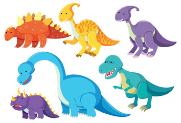 Obraz na płótnie Canvas Set of dinosaur cartoon character