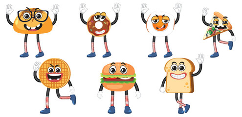 Set of food cartoon simple style