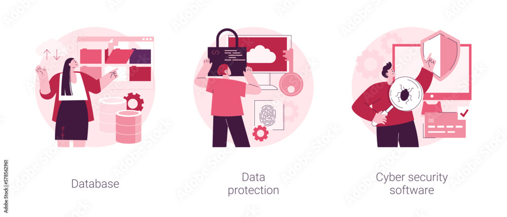Poster cloud computing network safety abstract concept vector illustration set. database data protection, c