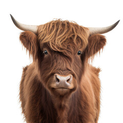 highland cattle face shot , isolated on transparent background cutout , generative ai