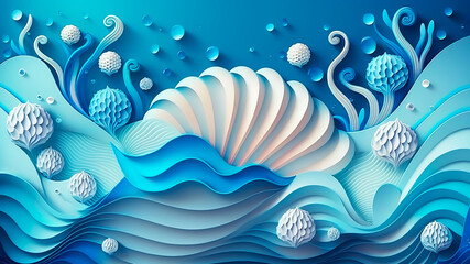 Fototapeta na wymiar Cute sea world with abstract wavy lines , generative AI