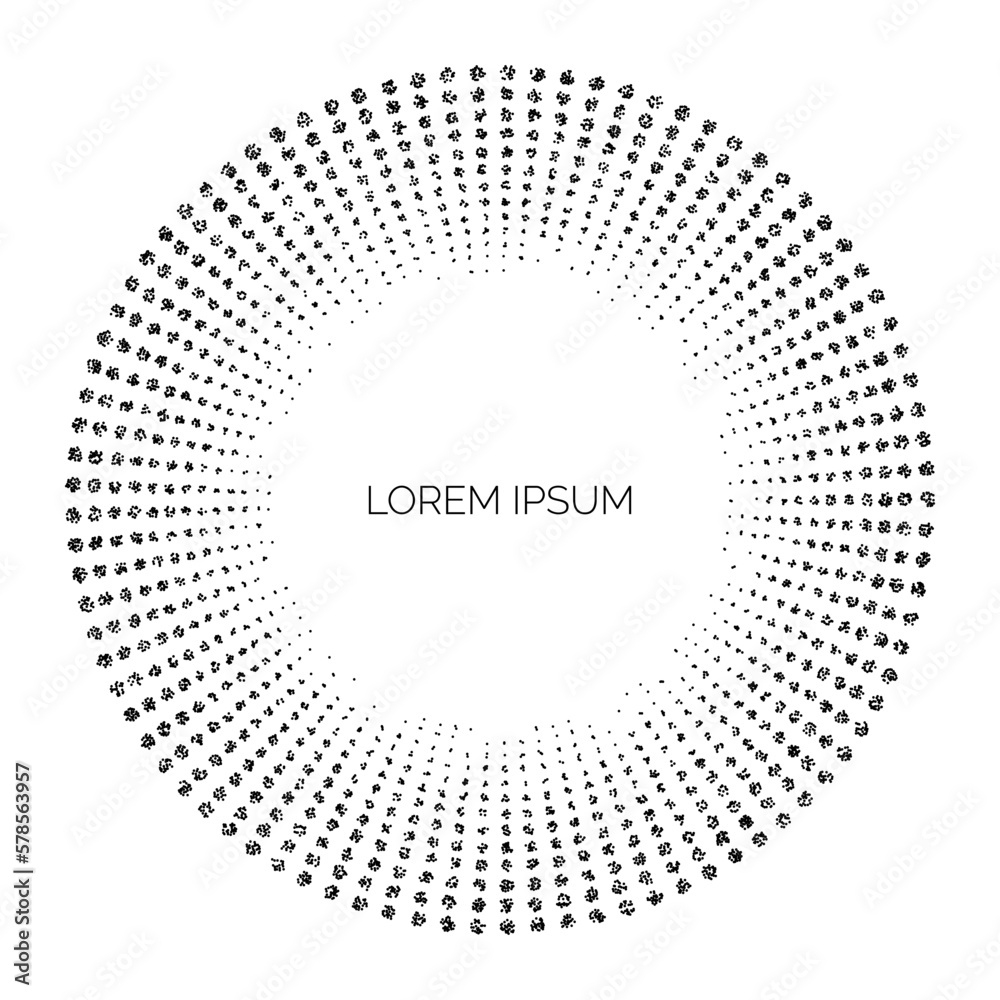 Aufkleber Dotted circle frame background. Black random dots round border. Vintage stippled frame with space for text. Graphic design template. Vector element