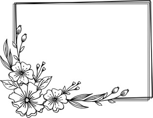 Obraz premium Hand drawn floral frame simple minimalist with organic leaves and flower