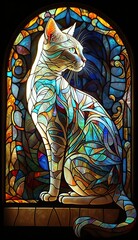Artistic Beautiful Desginer Handcrafted Stained Glass Artwork of a Burmilla cat Animal in Art Nouveau Style with Vibrant and Bright Colors, Illuminated from Behind (generative AI)