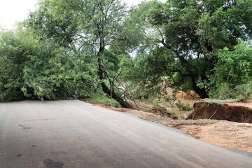 Kruger National Park, South Africa: flood damage to the roads infrastructure. The parks workers were within a few days working on repairs