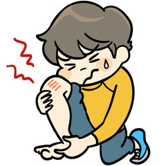 足に怪我をした男の子
